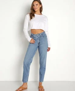 Stillwater Tops>Longsleeve Boyfriend Crop Tee White