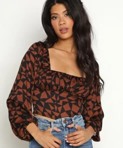 Stillwater Tops>Merrie Night Top Checker Brown Black