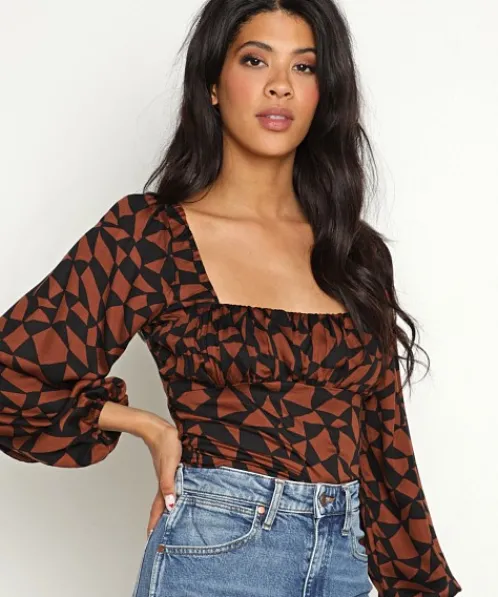 Stillwater Tops>Merrie Night Top Checker Brown Black