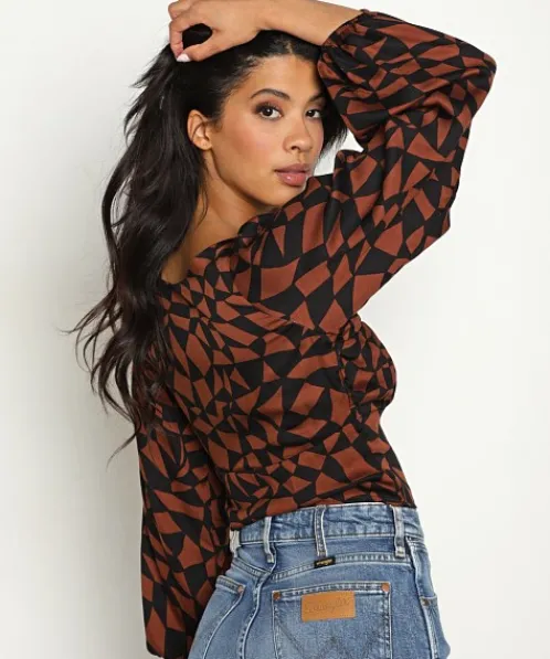 Stillwater Tops>Merrie Night Top Checker Brown Black