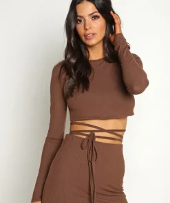 Stillwater Tops>Rib Cross Tie Top Chocolate
