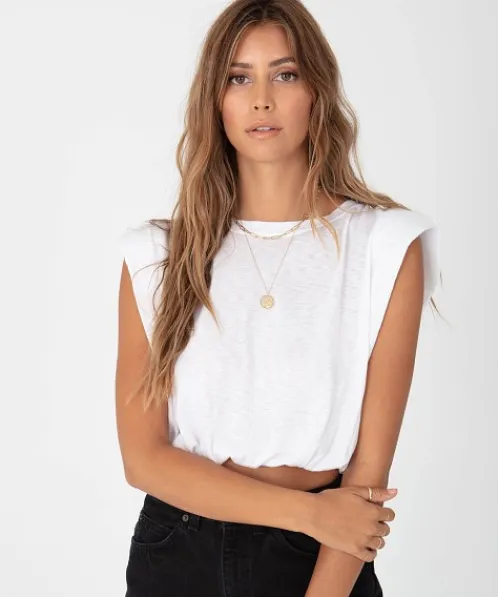 Stillwater Tops>Strong Shoulder Crop Tank White