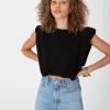 Stillwater Tops>Strong Shoulder Crop Tank Black