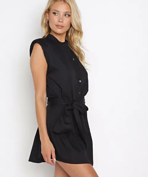 Stillwater Dresses>Strong Shoulder Mini Dress Black