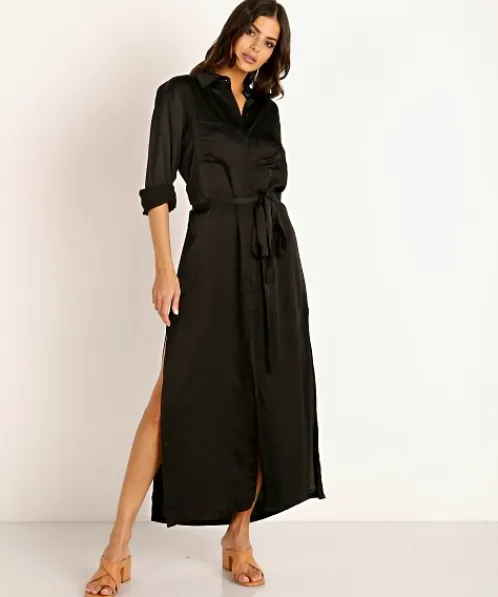 Stillwater Dresses>The Darrian Shirt Dress Black