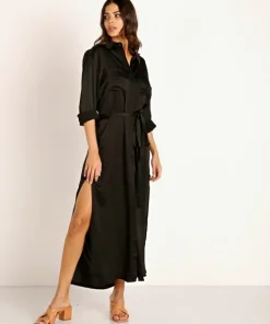 Stillwater Dresses>The Darrian Shirt Dress Black