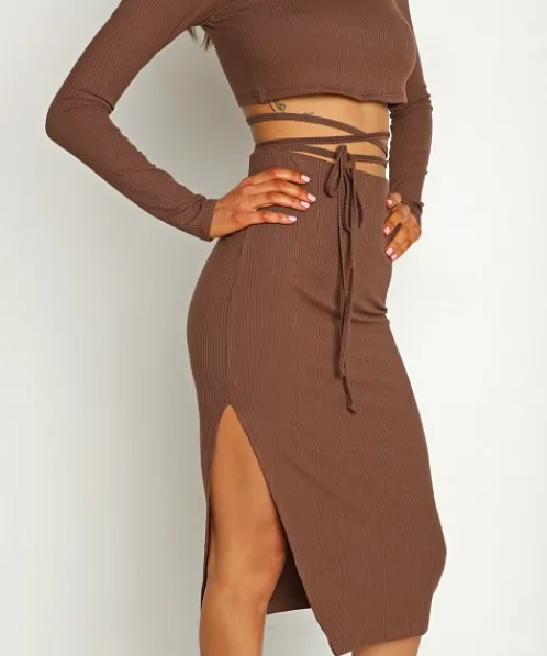 Stillwater Skirts>The Rib Edit Skirt Chocolate
