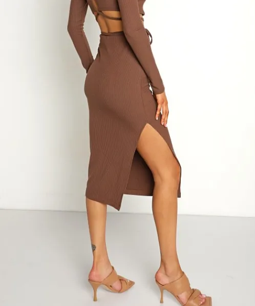 Stillwater Skirts>The Rib Edit Skirt Chocolate