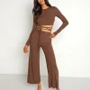 Stillwater Pants>The Rib Wide Leg Pant Chocolate