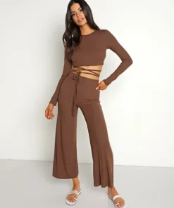 Stillwater Pants>The Rib Wide Leg Pant Chocolate