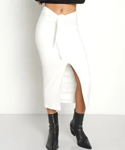 Stillwater Skirts>Tied Rib Maxi Skirt White
