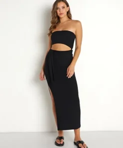 Stillwater Dresses>Wide Rib Baja Nights Cut Out Dress Black