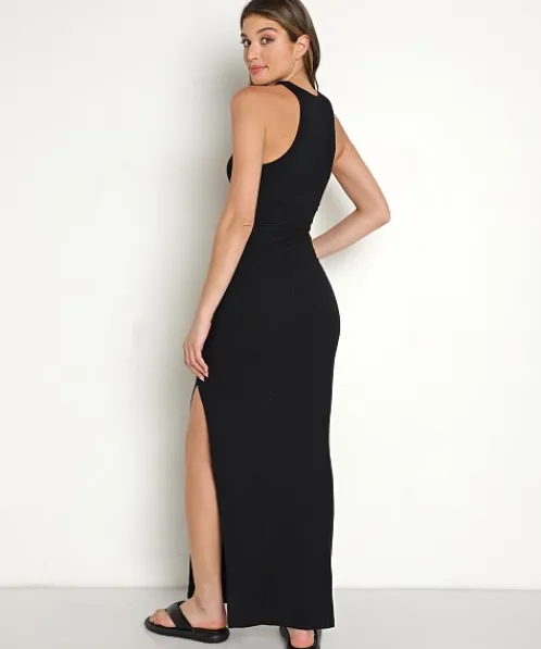 Stillwater Dresses>Wide Rib Cut Away Maxi Black