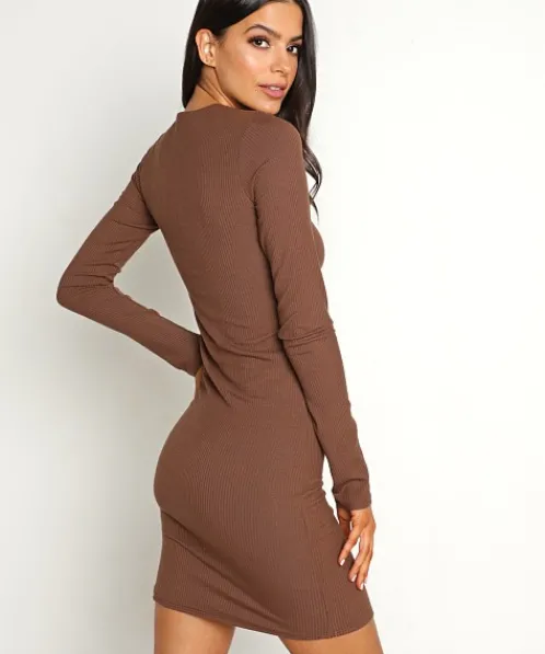 Stillwater Dresses>Wide Rib Long Sleeve Mini Chocolate