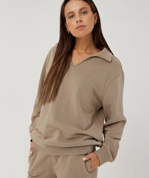 STYLERUNNER Knits>Solstice Polo Sweatshirt Pebble