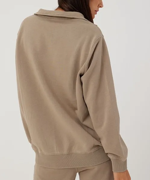 STYLERUNNER Knits>Solstice Polo Sweatshirt Pebble