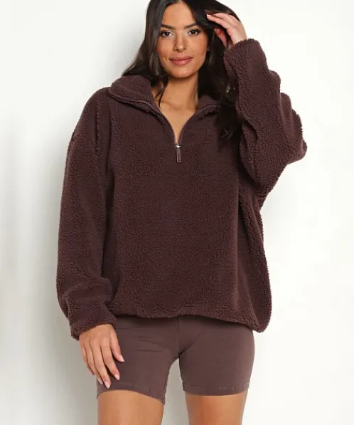 STYLERUNNER Jackets | Jackets>Terra Sherpa Quarter Zip Sepia