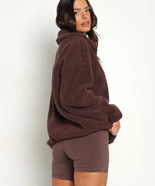 STYLERUNNER Jackets | Jackets>Terra Sherpa Quarter Zip Sepia