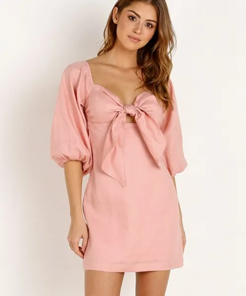 Suboo Dresses>Pink Sands Tie Front Mini Dress Dusty Pink
