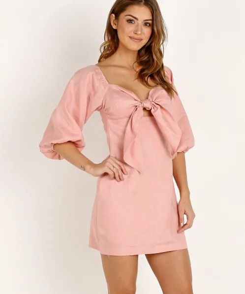 Suboo Dresses>Pink Sands Tie Front Mini Dress Dusty Pink