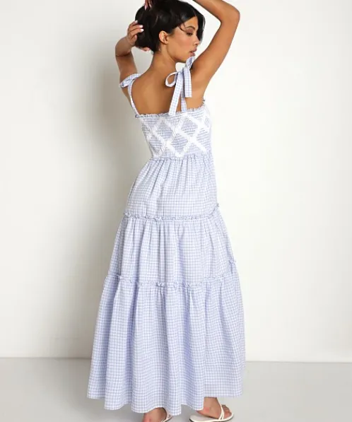 Sweet En Forme Dresses>Gingham Ruffled Maxi Dress