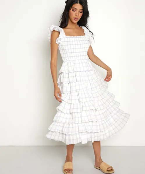 Sweet En Forme Dresses>Large Gingham Print Midi Dress