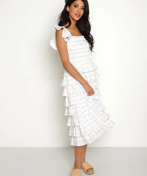 Sweet En Forme Dresses>Large Gingham Print Midi Dress