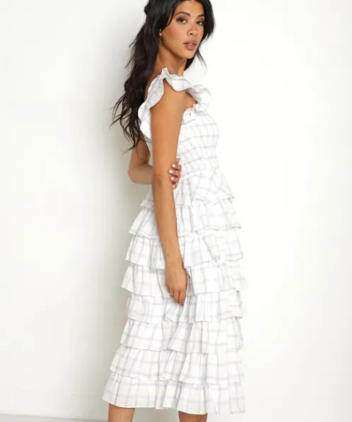 Sweet En Forme Dresses>Large Gingham Print Midi Dress