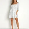 Sweet En Forme Dresses>Multi Color Flowers and Gingham Babydoll Mini Dre