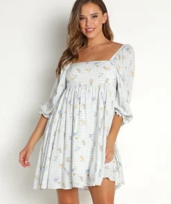 Sweet En Forme Dresses>Multi Color Flowers and Gingham Babydoll Mini Dre