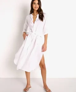 Vitamin A Cover Ups | Dresses>Eco Linen Playa Dress White