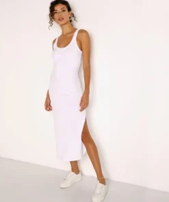 Vitamin A Dresses>Organic Rib West Dress White