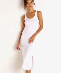 Vitamin A Dresses>Organic Rib West Dress White