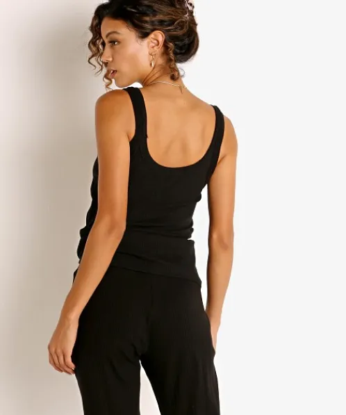 Vitamin A Tops>Organic Rib West Tank Black