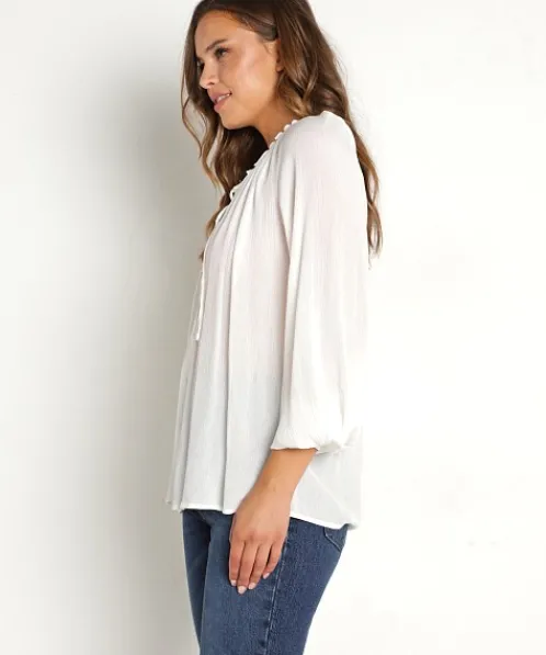 Z Supply Tops>Adella Long Sleeve Top White