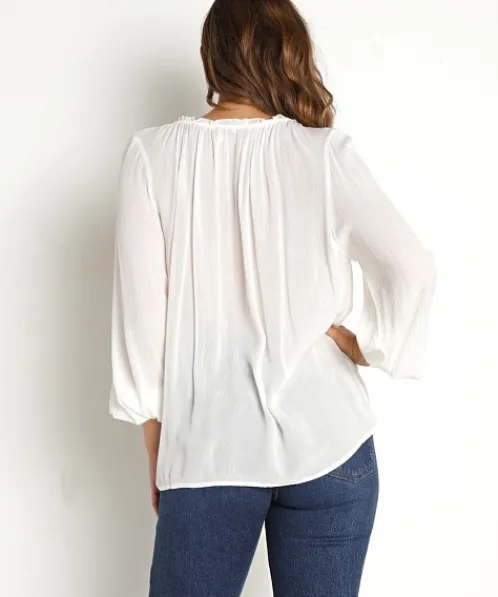 Z Supply Tops>Adella Long Sleeve Top White