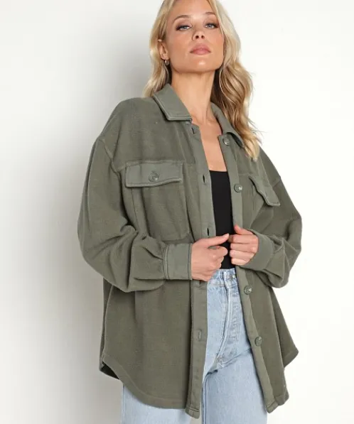 Z Supply Jackets>Austen Washed Shacket Dusty Olive