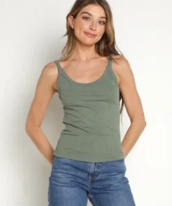 Z Supply Tops>Casa Rib Tank Forest