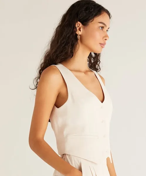 Z Supply Tops>Eleanor Twill Vest Ecru