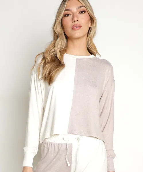 Z Supply Sleep Shirts | Tops>Esme Color Block Long Sleeve Top Bone/Taupe