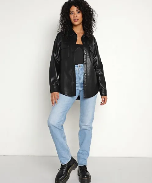 Z Supply Jackets>Evelyn Faux Leather Shacket Black