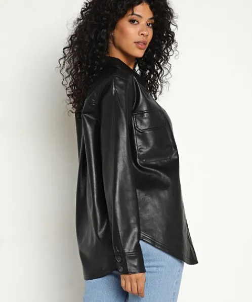 Z Supply Jackets>Evelyn Faux Leather Shacket Black