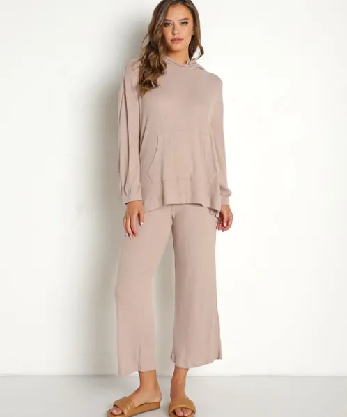 Z Supply Knits>Faith Marled Rib Hoodie Heather Frappe