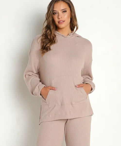Z Supply Knits>Faith Marled Rib Hoodie Heather Frappe