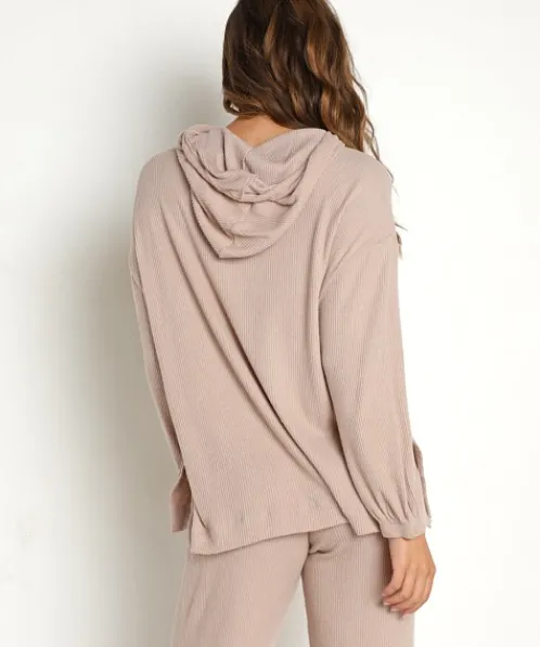 Z Supply Knits>Faith Marled Rib Hoodie Heather Frappe