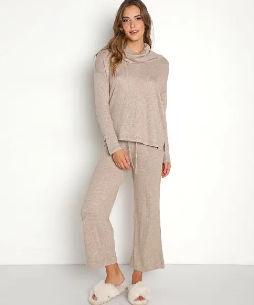 Z Supply Knits>Jaziah Rib Cowl Neck Top Heather Latte