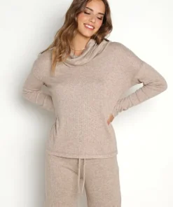 Z Supply Knits>Jaziah Rib Cowl Neck Top Heather Latte