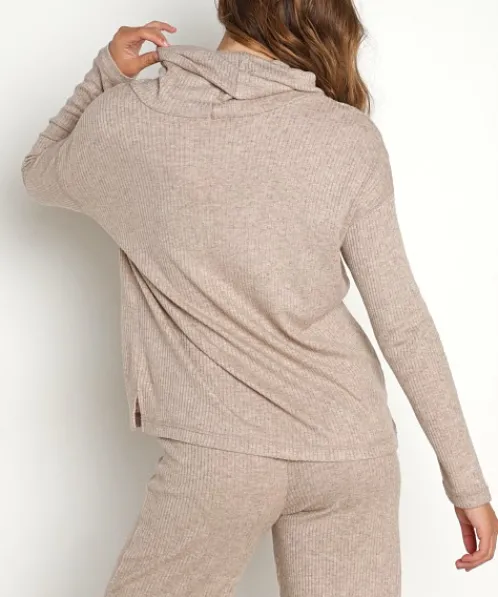Z Supply Knits>Jaziah Rib Cowl Neck Top Heather Latte