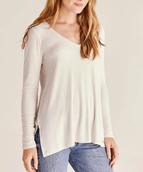 Z Supply Tops>Mal Brushed Rib Long Sleeve Sandstone