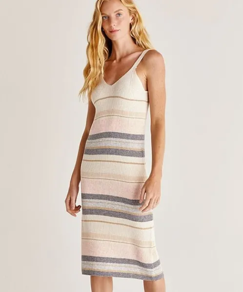 Z Supply Dresses>Malibu Stripe Sweater Dress Oatmeal